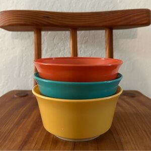 Set of 3 Vintage Hazel Atlas Ovide Platonite Moderntone plates and bowls Retro